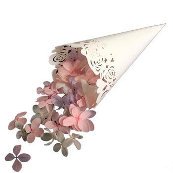 

14*14CM Beautiful 50pcs Flower Tube Hollow Lace Conical Cup Wedding Party Supplies Dried Flower Wrappers Bouquet Packaging