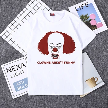 

Hillbilly CLOWNS AREN'T FUNNY Letter Print T Shirt Women Halloween Short Sleeve T-shirt High Quality Clown Round Neck Tops Tees