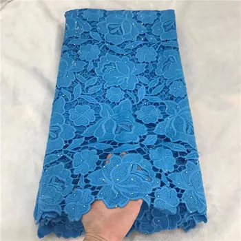 

Royal blue african lace fabric 2019 high quality lace french mesh fabric beaded stones nigerian swiss lace fabrics for dress