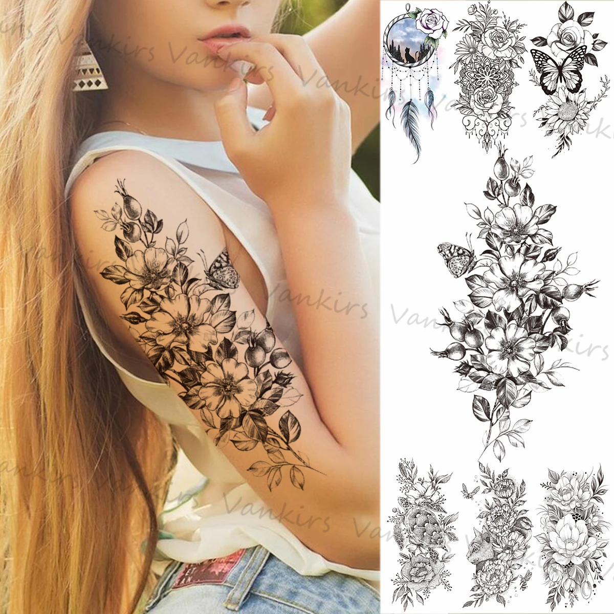 Tatouage Papillon Fleur De Lys Tatouages temporaires fleur de lys et papillon pour femmes et filles,  replcatcher plume, faux tatouage, autocollant bras et corps | AliExpress