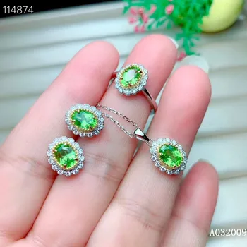 通販 Kjjeaxcmyファインジュエリー925スターリングシルバー象眼細工の天然ペリドットイヤリングリングペンダントファッションガールスーツサポートテスト