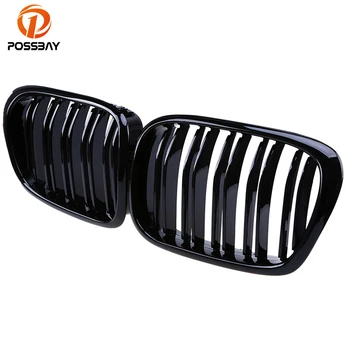

POSSBAY Gloss Black Double Line Front Center Grilles Decor Grills for BMW 5-Series E39 520i/523i/525d Touring 1997-2003 Facelift