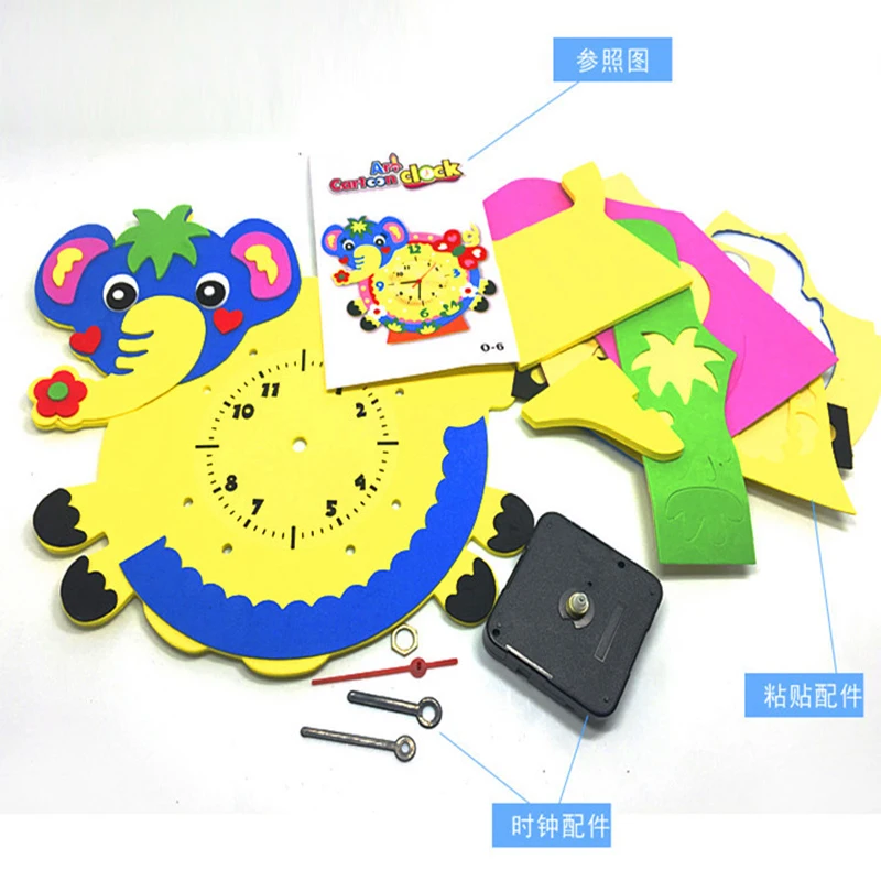 New kindergarten lots arts crafts diy toys Creative Cartoon EVA clock crafts kids Watch Puzzles educational 5