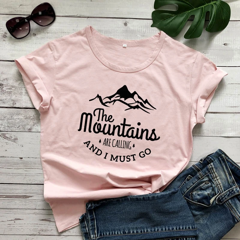 0224The Mountains Are Calling And I Must Go T-shirt Harajuku Unisex Short Sleeve Vacay Tshirt Fashion Women Graphic Adventure Tops summer shirt