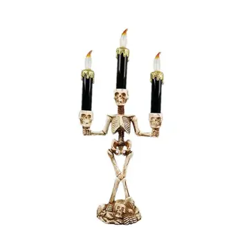 

Battery Operated 3-Tier Candelabra Led Window Candle Light Wax Dipped Flameless Skull Candlestick Halloween Party Decoration