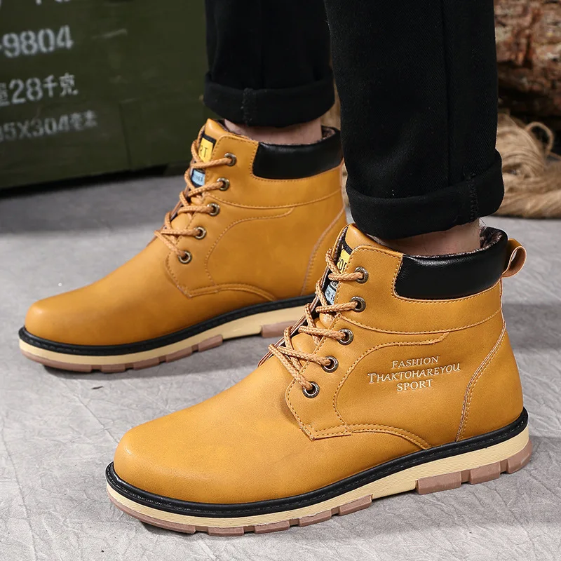 

2018 Autumn & Winter Men's Boots Large Size Martin Boots Men Cotton-padded Shoes with Velvet Tube Short Boots Workwear Leather B
