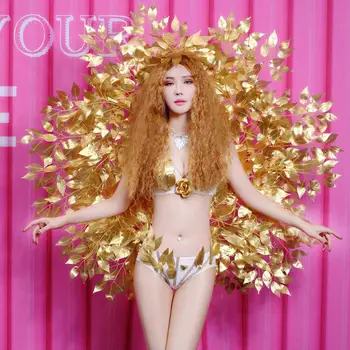 

Bar ds costume sexy nightclub dj female singer suit catwalk party dance costume Singer costumes Gold wing
