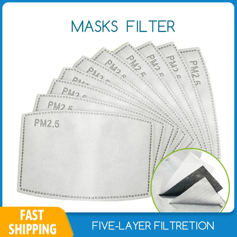 

5 Layers PM2.5 Filter Paper Activated Carbon Adult Child Anti Haze Mouth Mask Anti Dust Air Face Mask Filter 10/20/50/100PCS