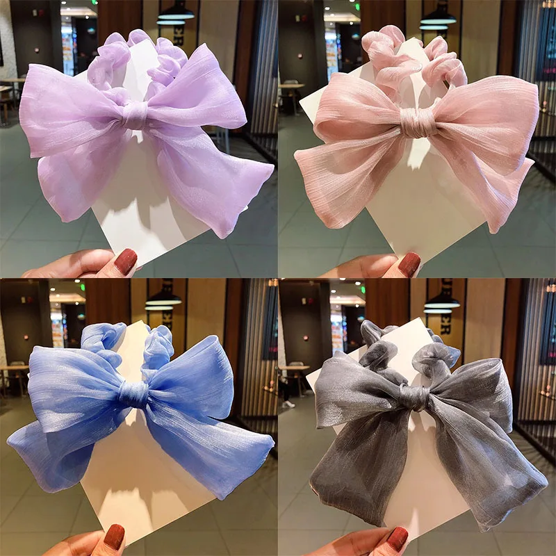 

New Fashion Chiffon Large Bow High Elastic Hair Bands Women Girls Elegant Ponytail Holder Bands Headband Hair Accessories