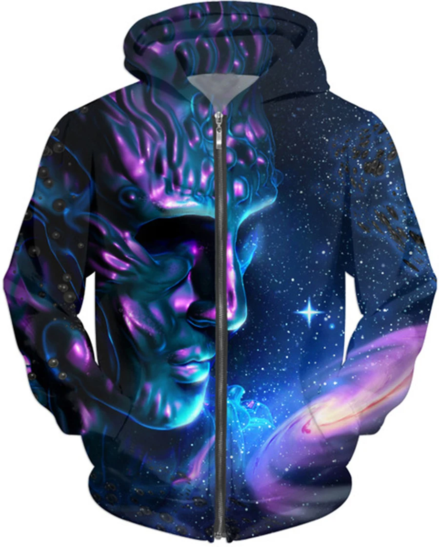 

Hot Cosmic Starry 3D Print Zip Hoodie Men and Women Fashion Zipper Hooded Harajuku курткамужская Casual Zip Hoodie