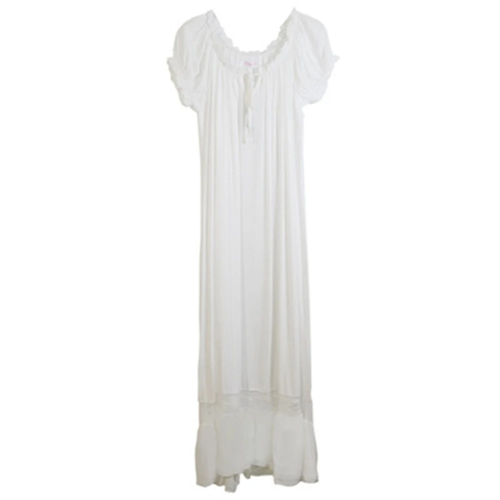 Hot Sale Womens Long White Pink Nightgown Short Sleeve Lounge Summer Nightdress Elegant Vintage Loose Sleepwear Nightwear Gown