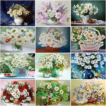 

DIY 5D Diamond Painting Daisy Flower Cross Stitch Landscape Diamond Embroidery Full Round Drill Rhinestone Wall Decor Art