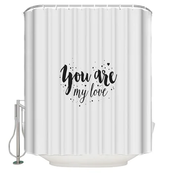 

Text You Are My Love White Shower Curtain Waterproof Bathroom Curtain Polyester Bath Curtain Home Decor 12 Hooks