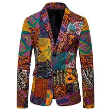 costume homme men suit Casual Vintage Ethnic Printed Floral Suit Slim Fit Blazer Jacket d91207