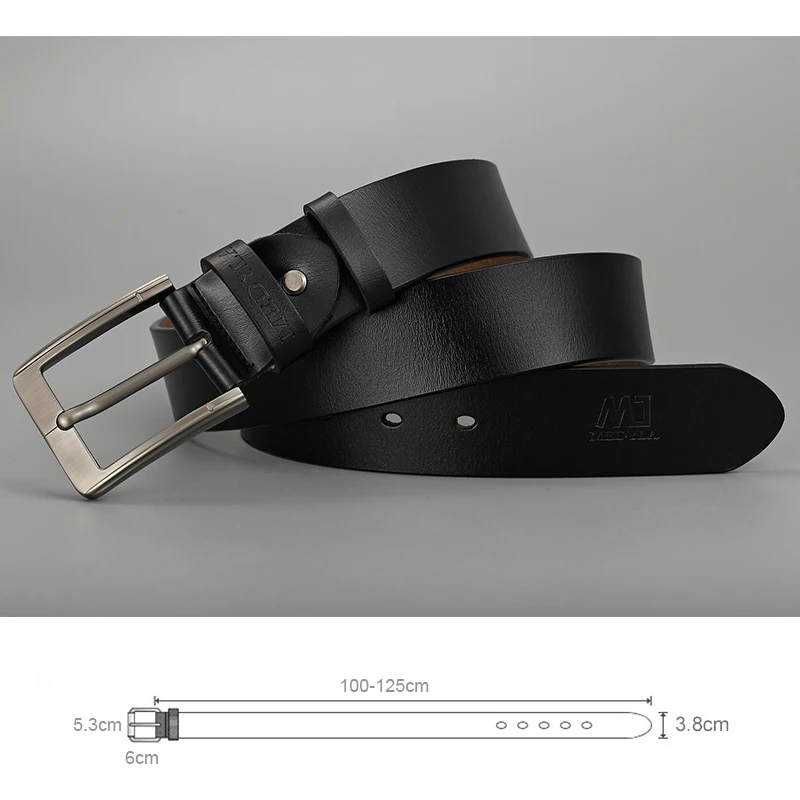 MEDYLA natural leather belt men's fashion casual business smooth belt soft leather no interlayer hard steel buckle belt for men