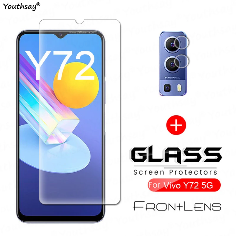 For Vivo Y72 Glass Tempered Glass for Vivo Y72 5G Glass Transparent Phone Screen Film Lens Camera Protector Film For Vivo Y72 5G