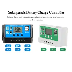 60A/50A/40A/30A/20A/10A 12V 24V Авто за максимальной точкой мощности, Солнечный контроллер заряда ШИМ-контроллеры ЖК-дисплей Dual USB 5V Выход обжимной