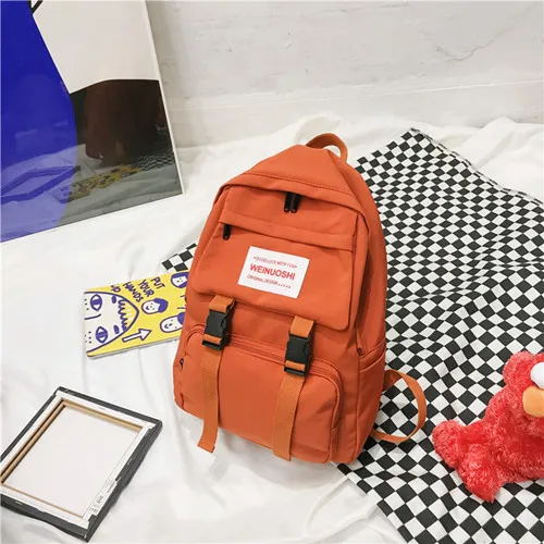 Большой Вместительный водонепроницаемый нейлоновый рюкзак с модной пряжкой, дизайнерская женская сумка через плечо, повседневная школьная сумка для девочки-подростка, рюкзак Mochila - Цвет: orange