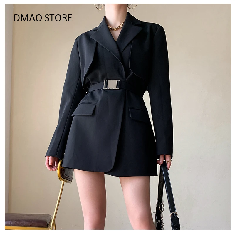 

2020 Winter New Fashion Solid Color Lapel Blazer coats Suit Jacket Female Slim Female Blazer Outwear Work Jacket with sashes