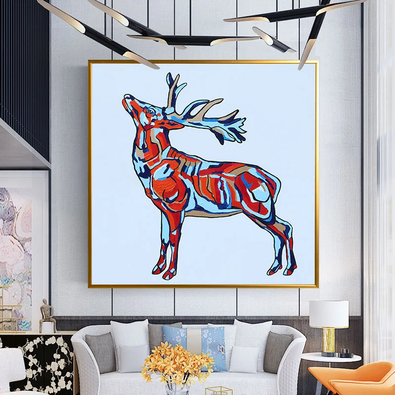 

100% ручной росписью модные картина маслом с изображением оленя Wall Art Американский гостиная диван настенные картины настенная Современная Большая Размеры бескаркасные