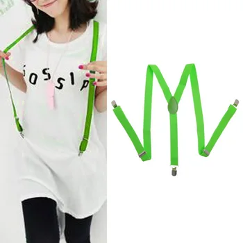 

2020 Men Women Clip-on Elastic Suspenders Y-Shape Adjustable Braces Candy Color Solid Suspenders Fashion Clothes Collocation