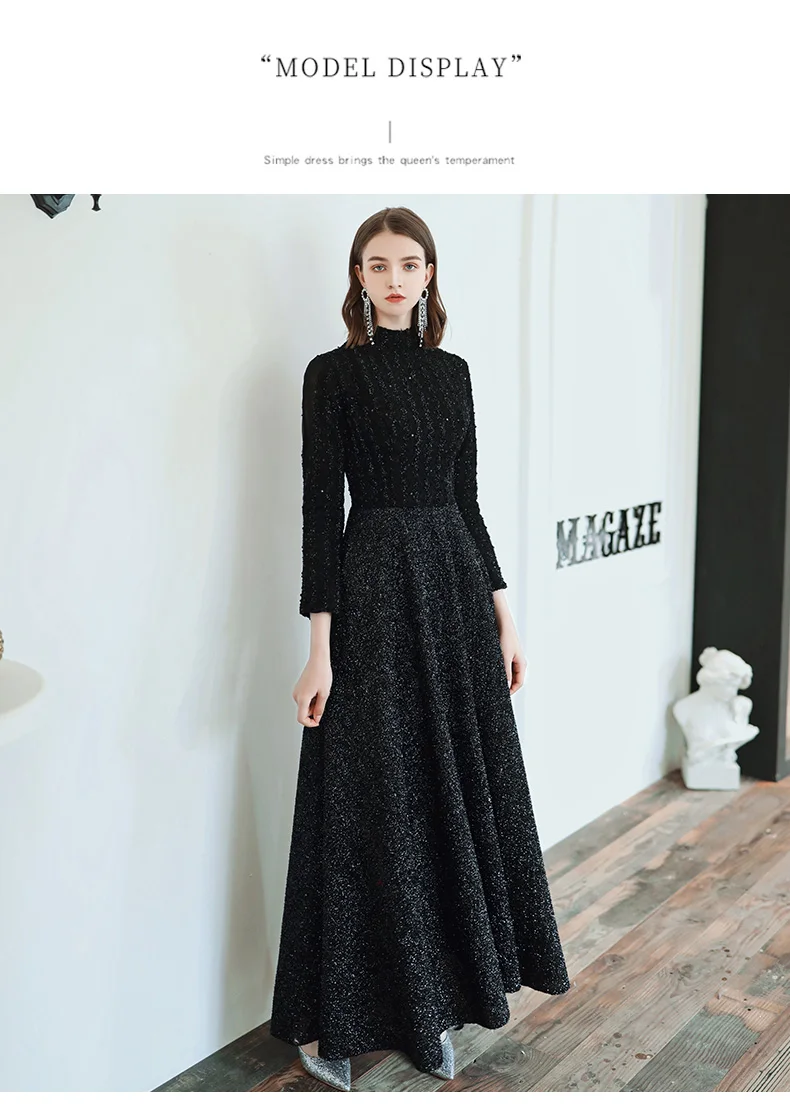 rose gold prom dress wei yin AE0330 Long Sleeves Black High Neck Prom Dresses 2022 A-line Evening Party Gowns Custom Made Plus Size Sexy Prom Gown black prom dress