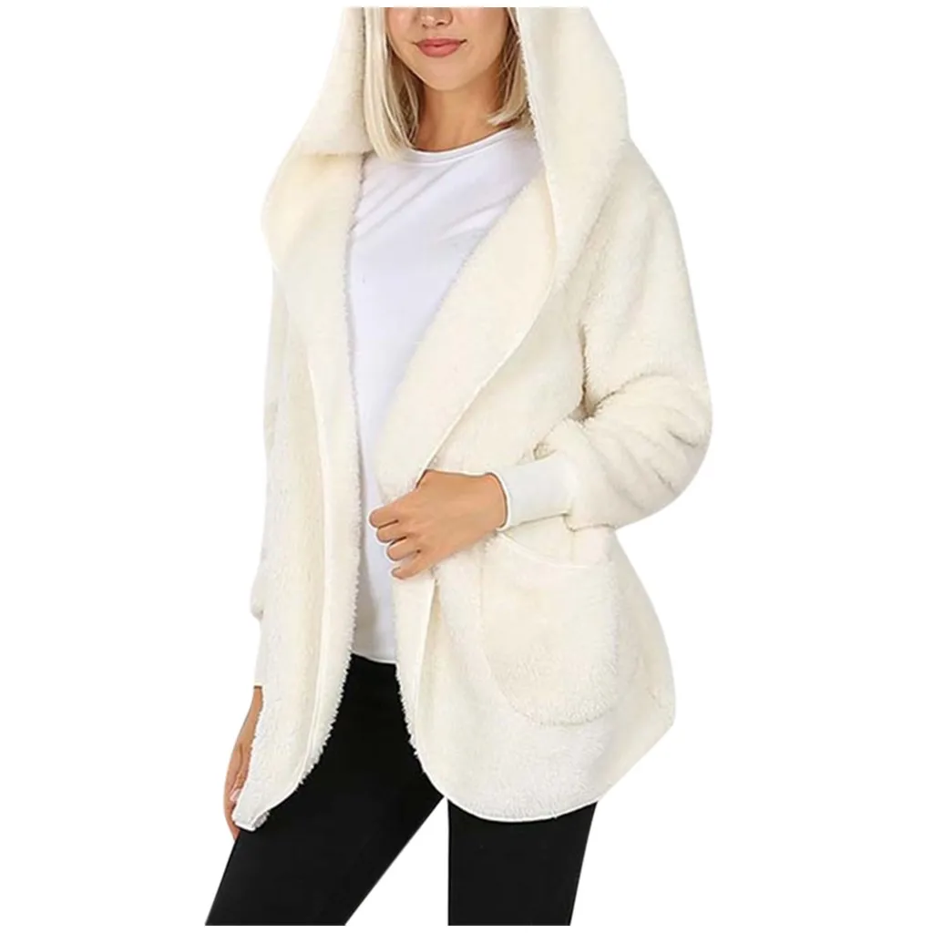 Пальто Женская Повседневная куртка зимняя теплая плюшевая толстовка с длинными рукавами однотонная Длинная Верхняя одежда с карманом пальто Большие размеры, S-3XL