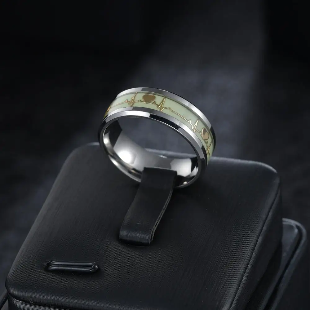 Women's Rings Luminous Mood ECG Ring Temperament Men's Ring Carbon Fiber Couple Wedding Rings Valentine's Day Gift 4