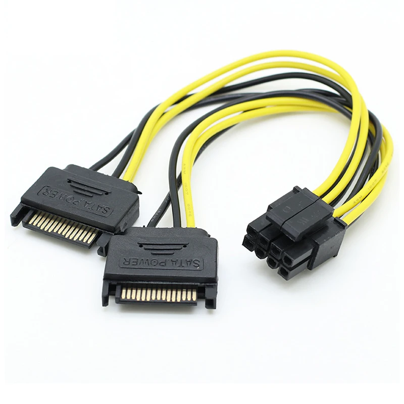 2pcs 20cm 8 Pin Male To Dual 15 Pin SATA Male Graphic Card PCIE SATA Power Cable For Bitcoin Miner Mining