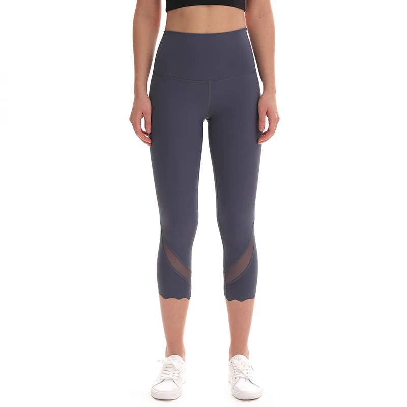 

New high waist nude skin friendly fitness pants women's fast dry mesh splicing moisture wicking exercise yoga sports leggings