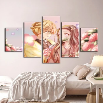 

Wall Art Home Decoration Canvas Painting 5 Pieces Demon Slayer Anime Modern Picture Hd Print Modular Poster For Boy Room frame