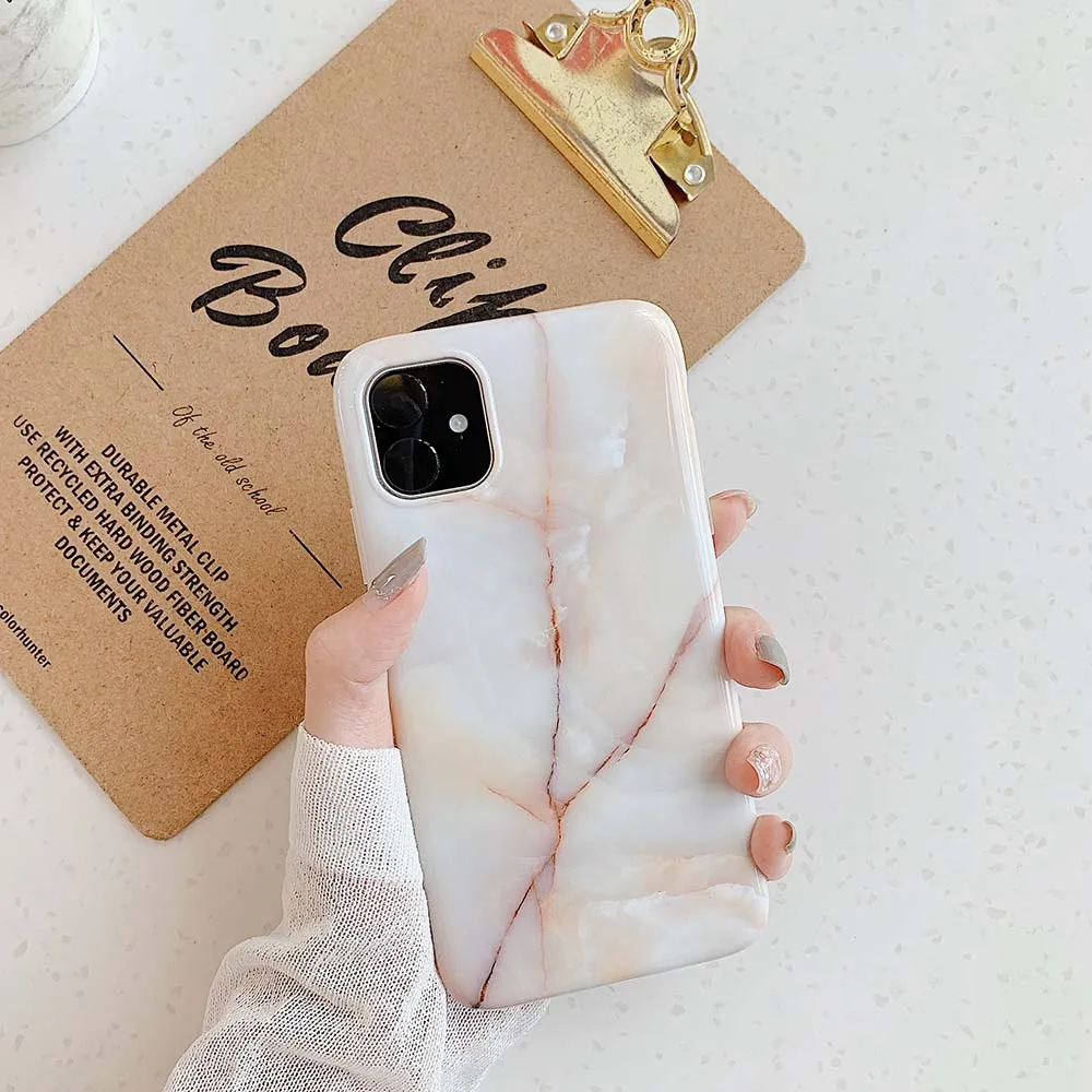 T7 Чехол для телефона для iPhone 11 Pro Max XR XS Max 6 6S 7 8 Plus X Глянцевая трещины мрамор мягкий IMD полный корпус противоударный чехол - Color: T7