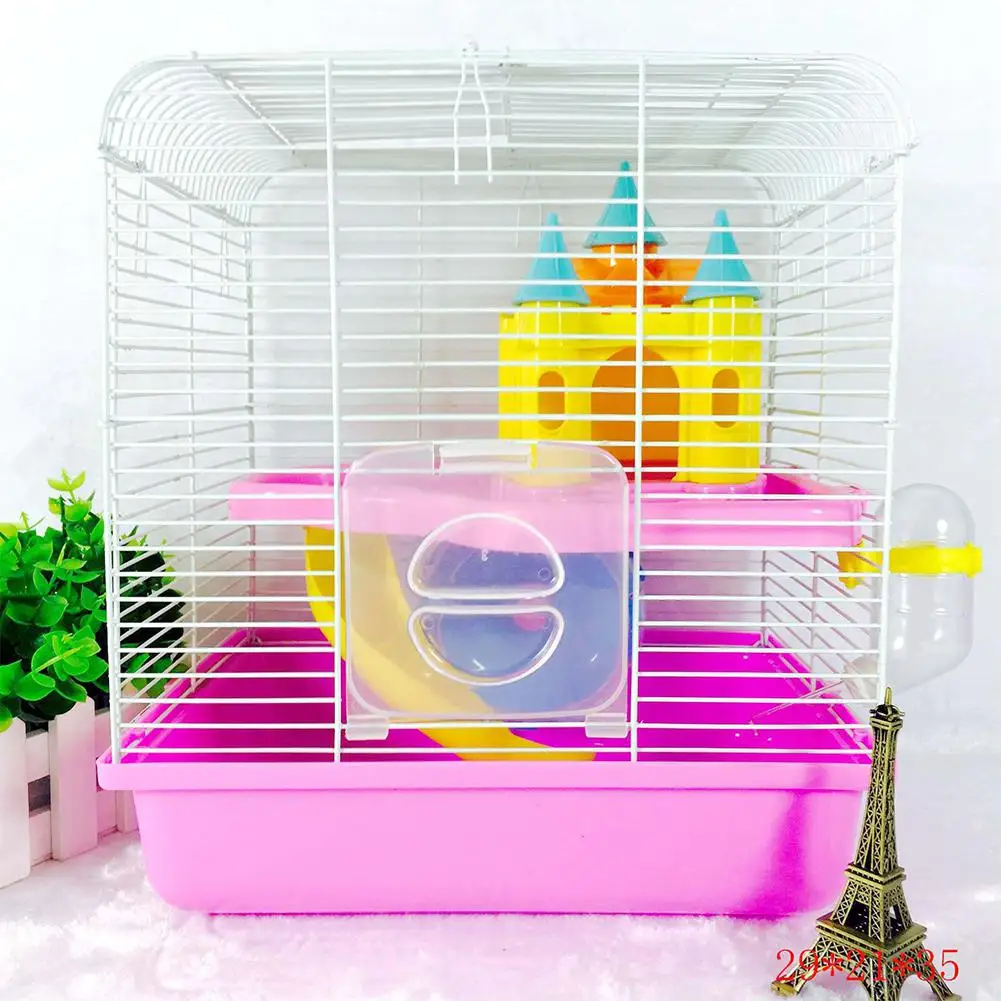 

Portable Small Size Pet Cage with Castle Shape Toy for Hamsters Small Pet Cage Double Layer House for Hamster