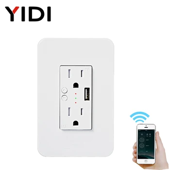 

Wifi Smart Wall Power Outlets Plug with 2 USB Socket Smart Life/Tuya APP Remote Control Anywhere Work with Alexa Google Home