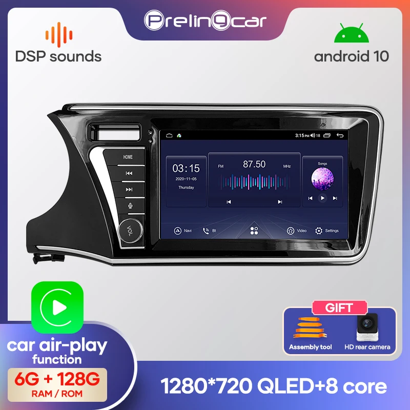 prelingcar Android 10.0 System Car IPS Touch Screen Stereo For Honda new City player with buttons navigation system | Автомобили и