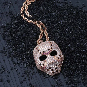 

Hip Hop Micro Paved AAA Cubic Zirconia Iced Out Bling Mask Pendants Necklace for Men Women Rapper Jewelry Rose Gold Silver Color