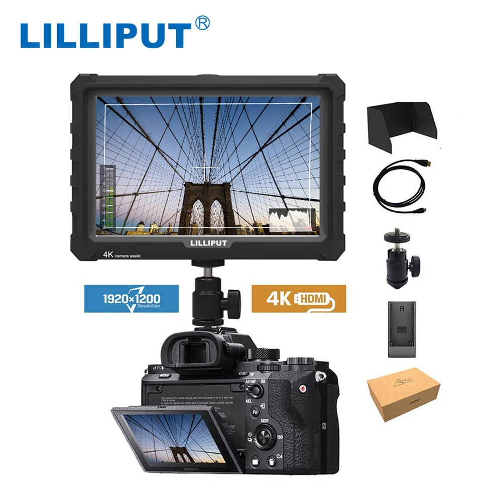 Lilliput A7S 7inch 1920x1200 4K 7inch LCD Screen DSLR Camera field monitor with adpater