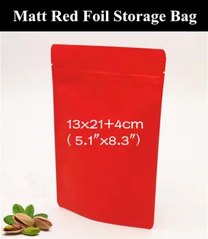 

50pcs 13x21+4cm (5.1"x8.3") 280micron Small Matt Red Aluminum Foil Zipper Bag Resealable Greaseproof Red Zip Packaging Bag