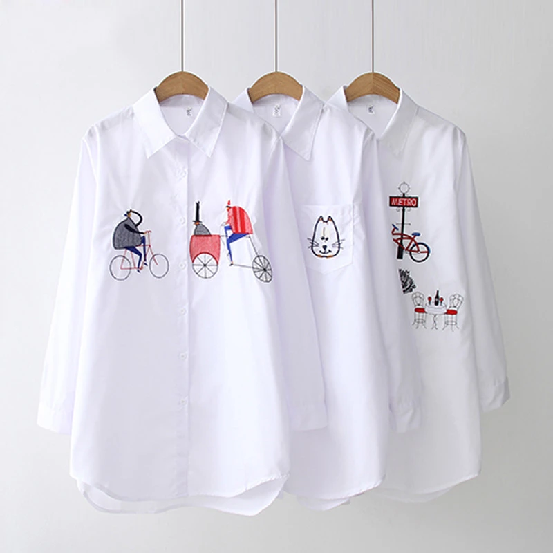 White Blouse Women Plus Size Long Sleeve Autumn Winter Womens Tops And Blouses 2019 Women Casual Cotton Shirt Embroidery Blouse