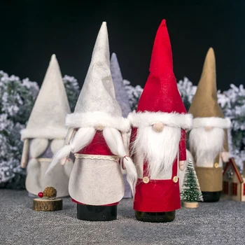 

Christmas Gnome Wine Bottle Covers Ornaments Festival Dinning Table Home Decor