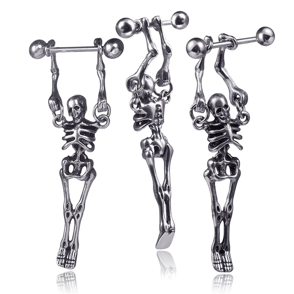

Punk Skeleton Earrings Skull European Jewelry Stylish Fashion Vintage Charm Women Men Stainless Steel Halloween Accessories 2020
