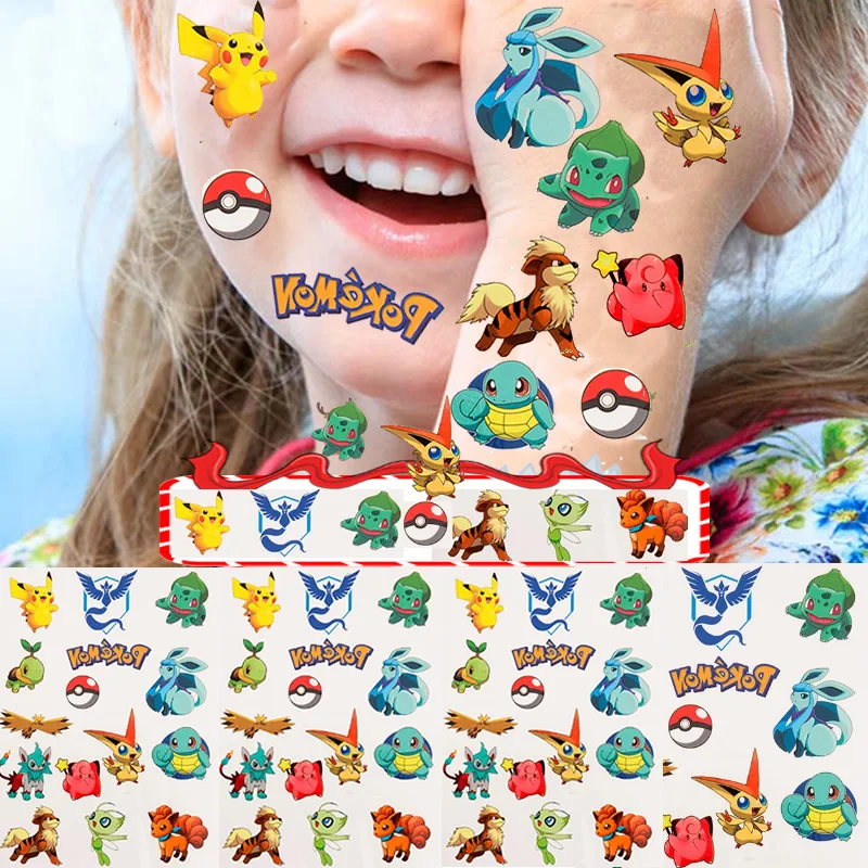 TAKARA TOMY-tatuajes adhesivos resistentes al agua de Pokemon para niños y niñas, pegatinas originales de dibujos animados Kawaii, regalo de cumpleaños y Navidad