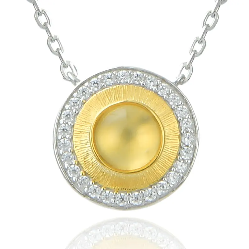 

Natural color gem Prehnite necklace Pendants 925 Silver 5mm Round Yellow green Prehnite Pendant Fashionable Fresh Clavicle Chain