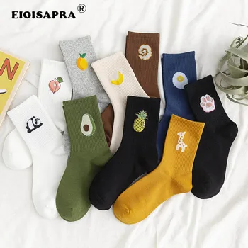 

[EIOISAPRA]Autumn/Winter Fruit Socks Creative Casual Jacquard Pineapple Avocado Peach Sox Lovely Cartoon Panda Giraffe Cute Sock