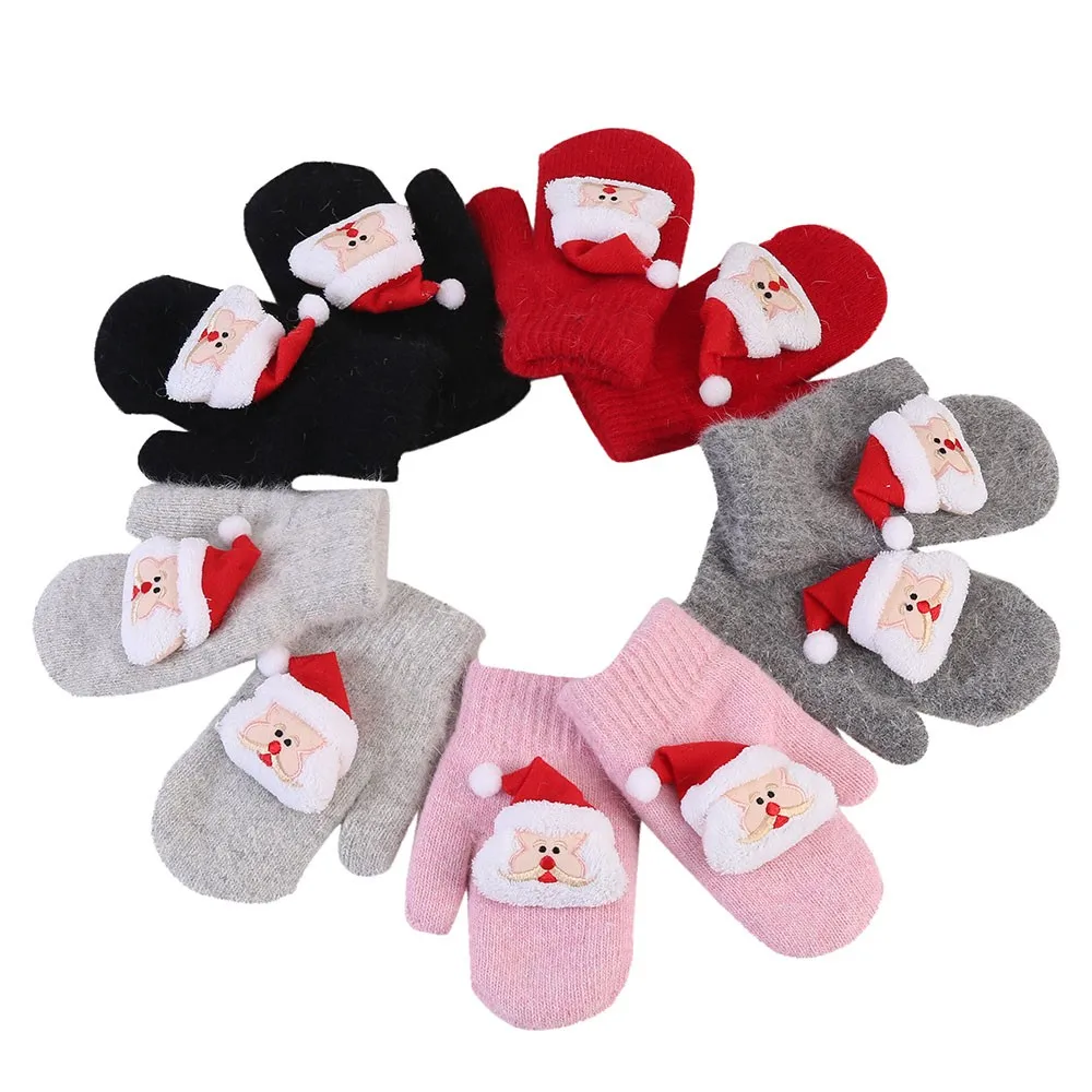 Kids Gloves Toddler Thicken Christmas Santa Girls Boys Full Finger Warm Mittens Gloves Children Knitted Stretch gloves