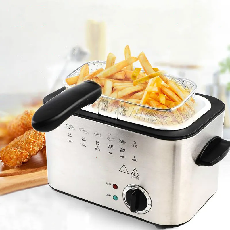 

1.5L Stainless Steel Single tank Electric deep fryer smokeless French Fries Chicken grill multifunction MINI hotpot oven EU