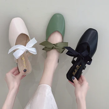 

Low Shoes Butterfly-knot Slippers Casual Cover Toe Slides Luxury Flat Rubber Scandals PU Shoes Ladies' Slippers Butterfly-knot