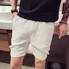 Мужские уличные шорты Харадзюку больших размеров, красивые однотонные хлопковые льняные мужские пляжные шорты в китайском стиле, повседневные мужские шорты