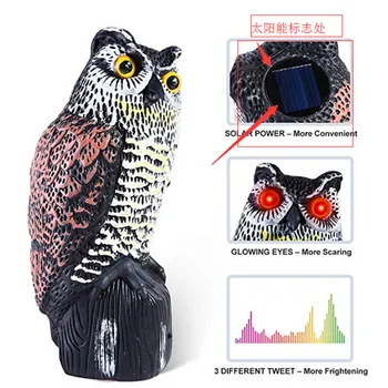 

Solar Energy Realistic Bird Scarer Simulated Owl Scarecrow Glowing Eye Protectors Repellent Pest Control Scarecrow Garden Yard