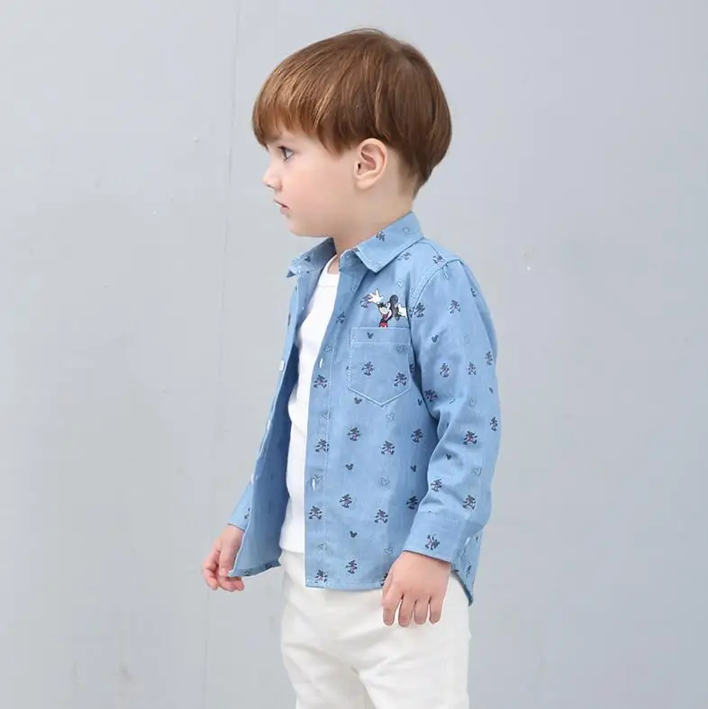 Новое весенне-осеннее платье для мальчиков детские хлопковые рубашки в Европе и Америке осенние джинсы с длинными рукавами и рисунком рубашка для мальчиков